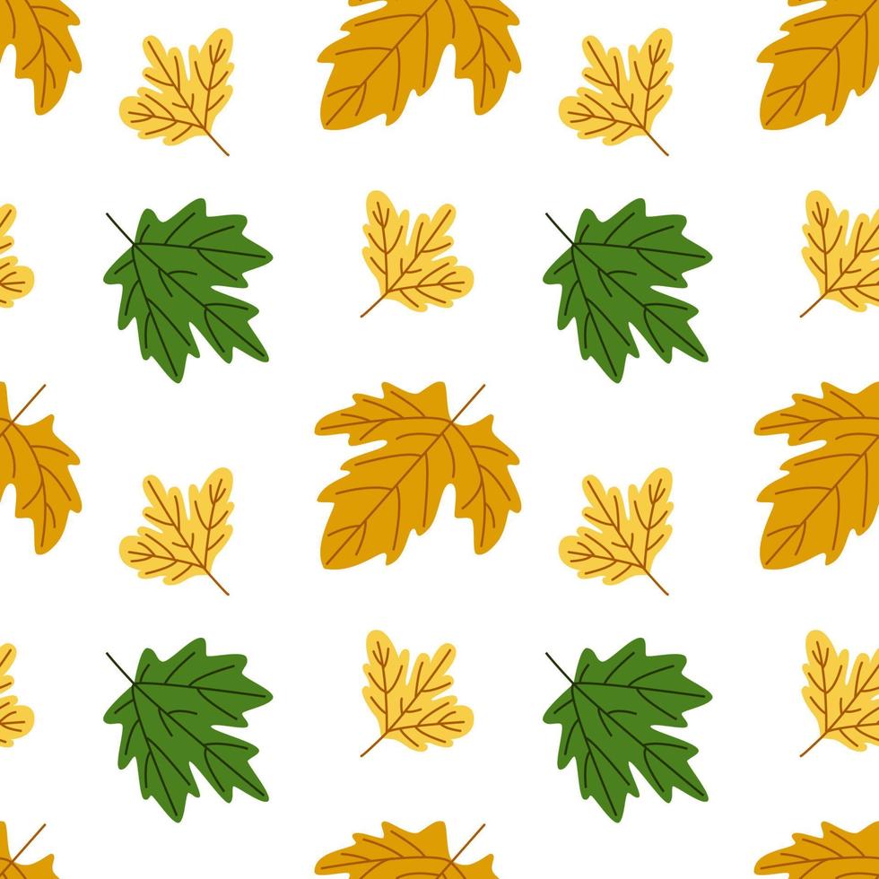 autunno le foglie senza soluzione di continuità modello. senza soluzione di continuità modello con cartone animato foglie, decorazione elementi. foresta, vettore piatto stile. natura tema. mano disegno. design per tessuto, tessile, involucro, Stampa