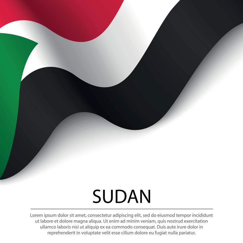 agitando bandiera di Sudan su bianca sfondo. bandiera o nastro templ vettore