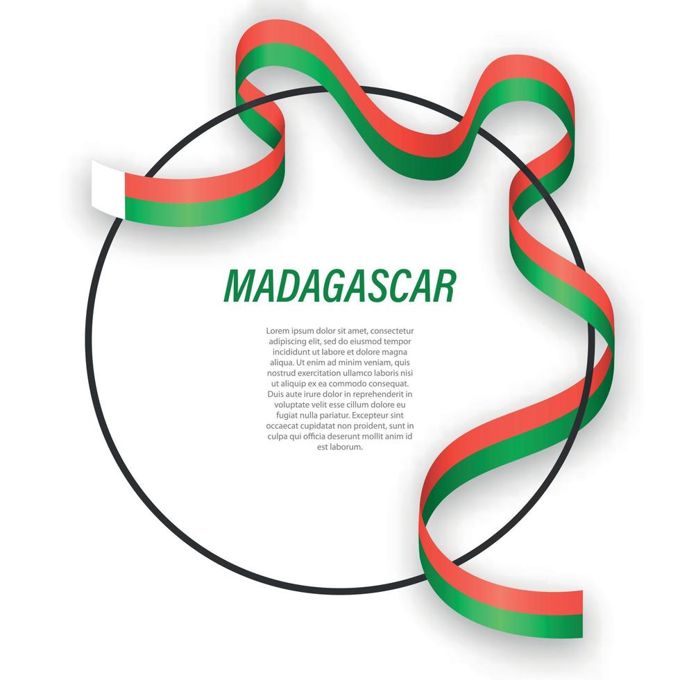 agitando nastro bandiera di Madagascar su cerchio telaio. modello per io vettore