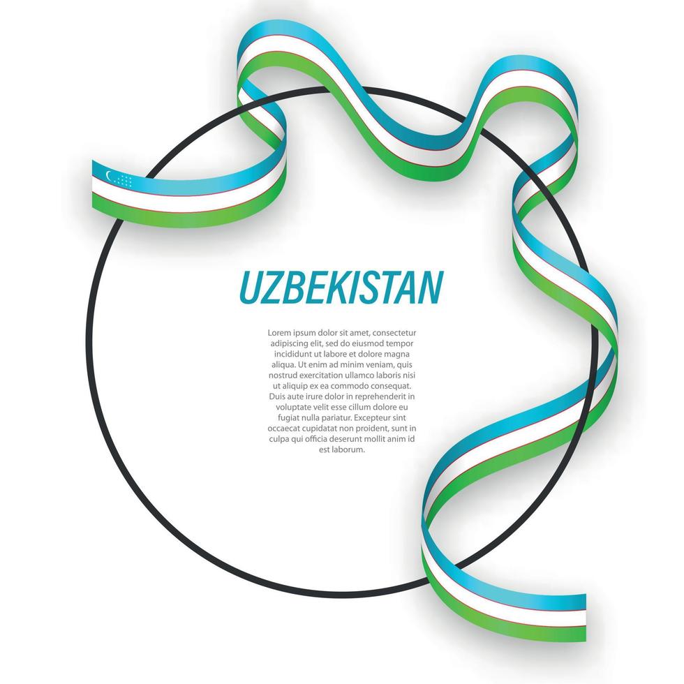 agitando nastro bandiera di Uzbekistan su cerchio telaio. modello per io vettore