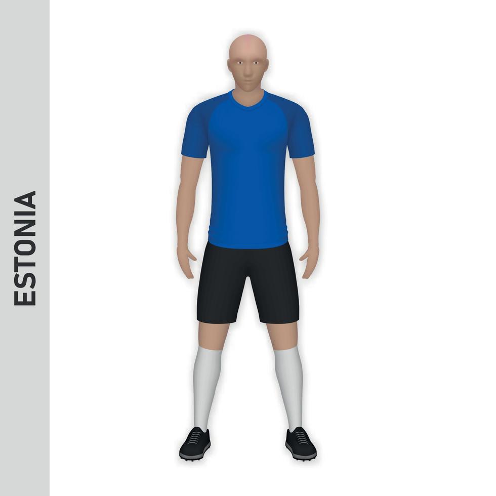3d realistico calcio giocatore modello. Estonia calcio squadra kit tem vettore