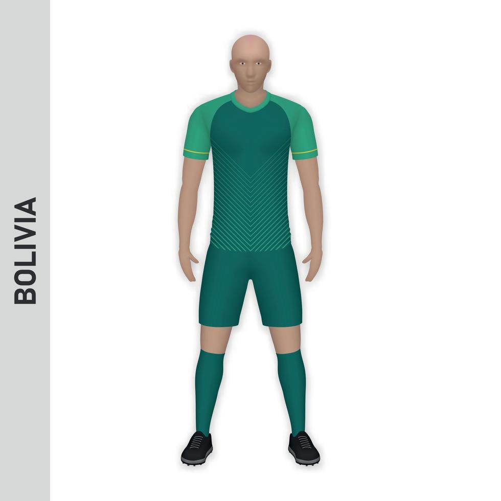 3d realistico calcio giocatore modello. Bolivia calcio squadra kit tem vettore