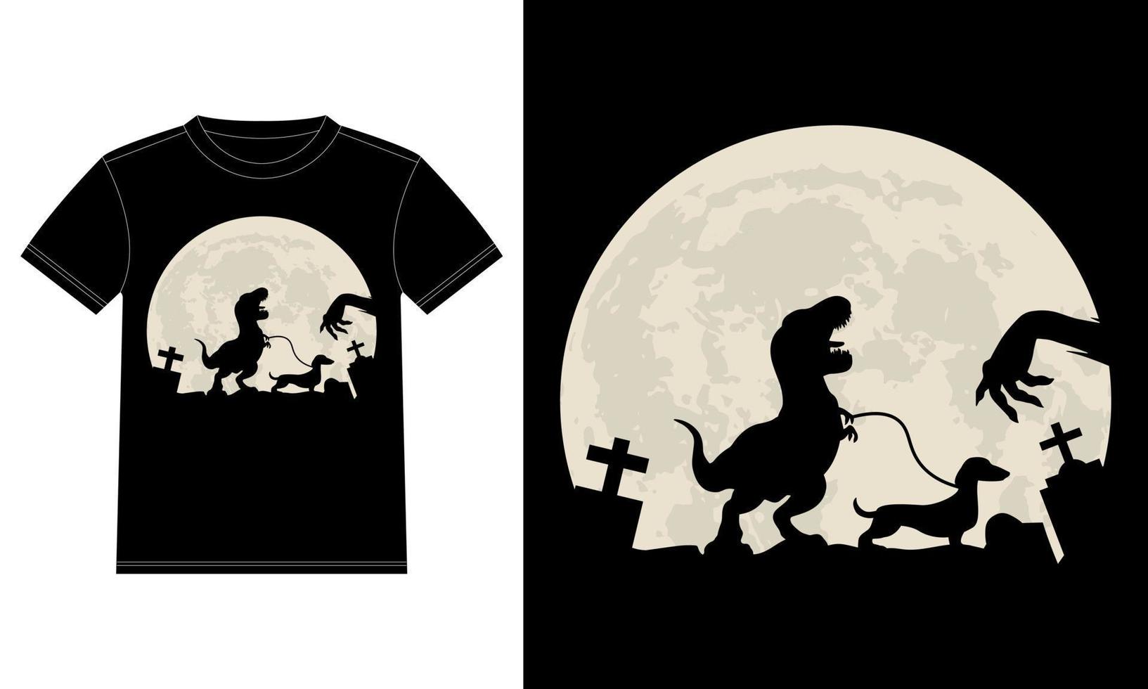 bassotto dinosauro Luna divertente Halloween maglietta vettore