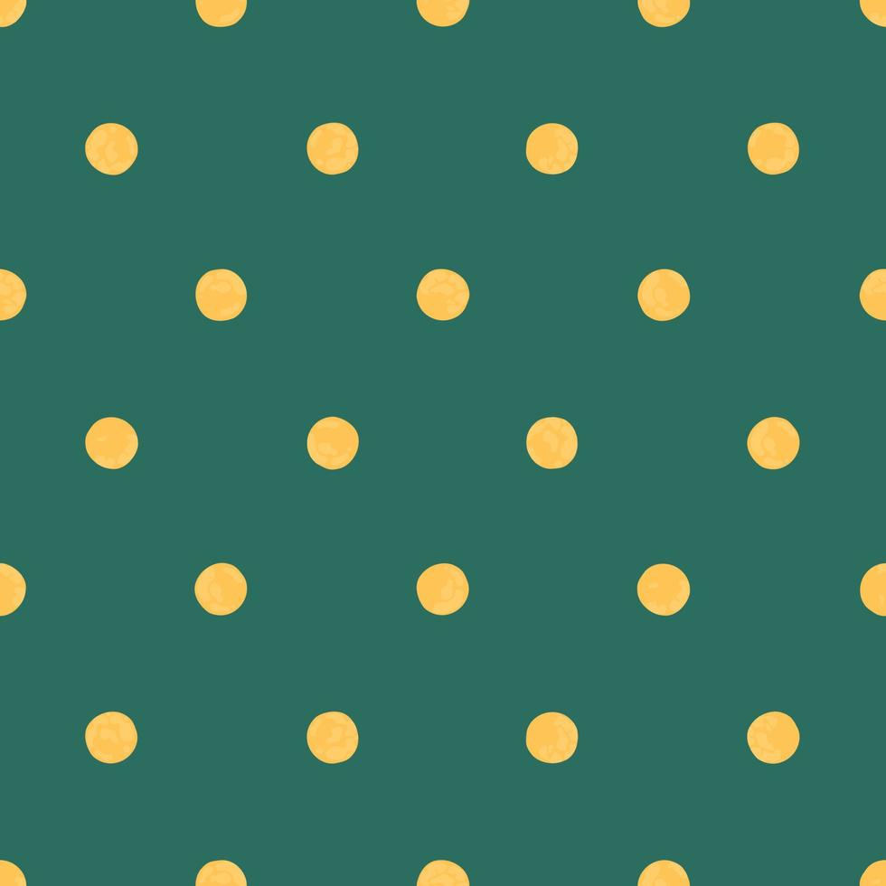 giallo polka punto su pino verde sfondo, senza soluzione di continuità vettore modello. moderno minimalista arte sfondo, design per tessuti, involucro carta, stampa e moda.