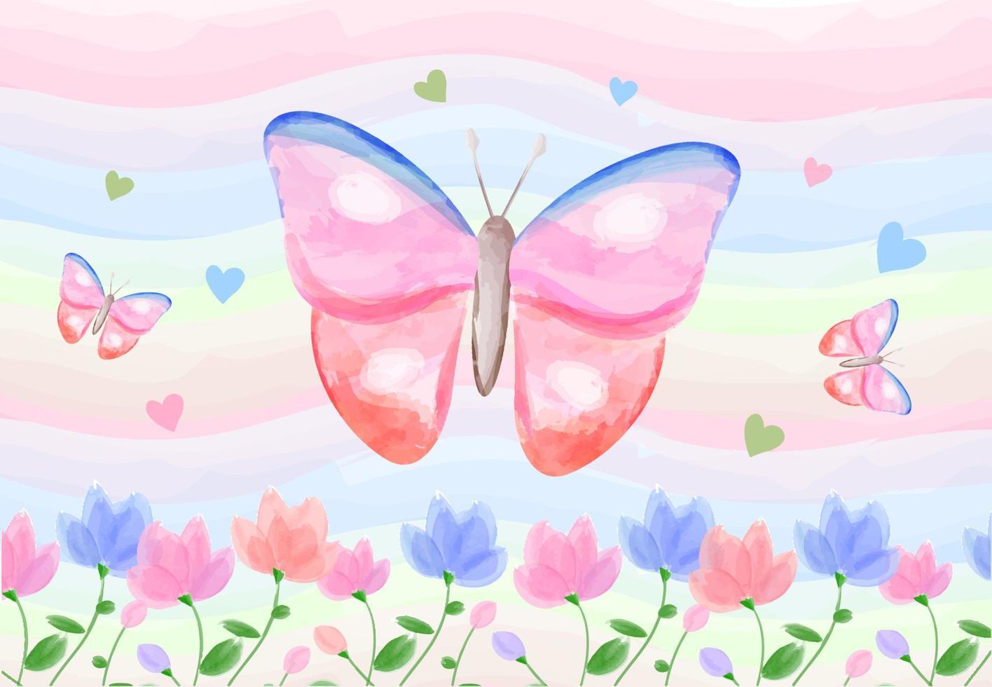 incantata farfalla e fiore giardino acquerello vettore
