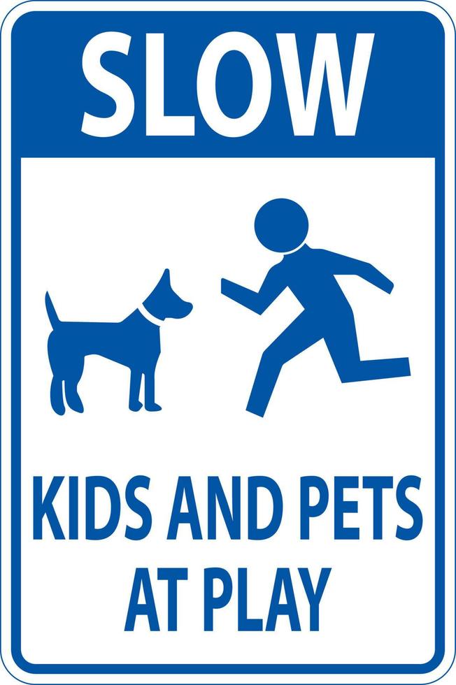 lento bambini e animali domestici a giocare cartello su bianca sfondo vettore