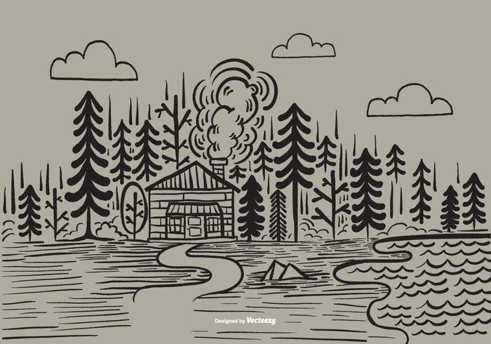 Vettore disegnato a mano della cabina della foresta