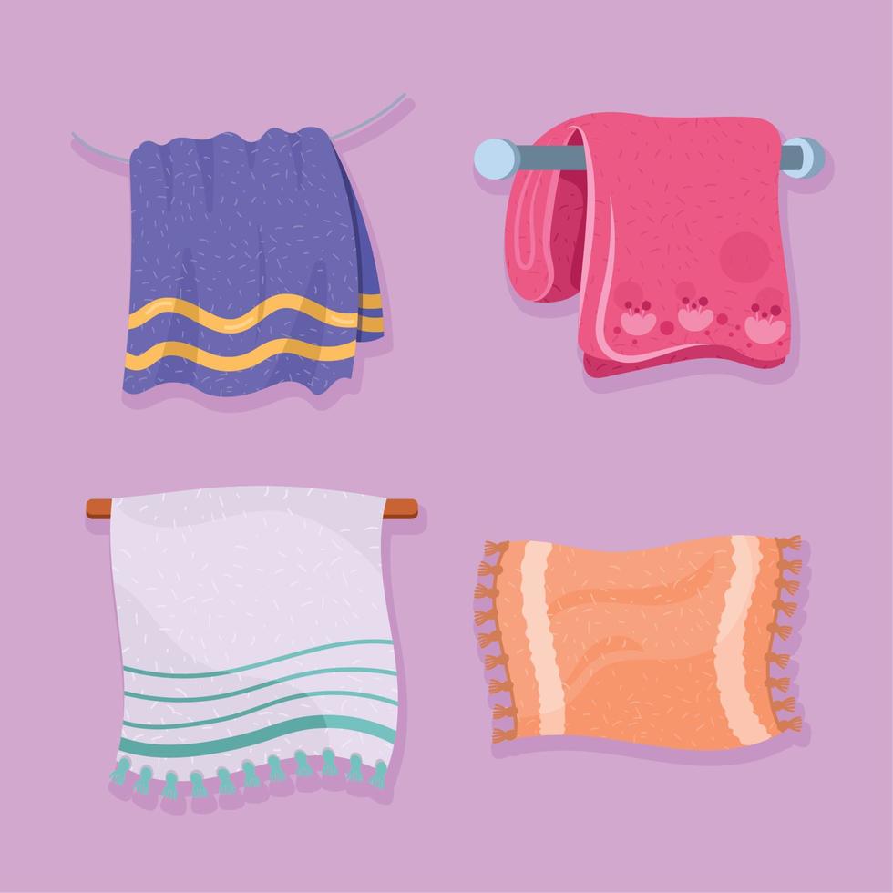quattro asciugamani bagno icone vettore