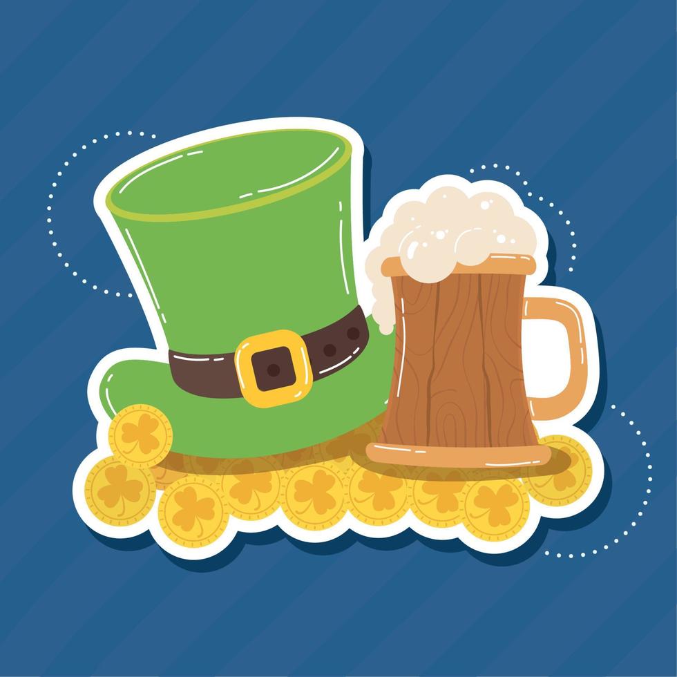 santo patricks tophat e birra vettore