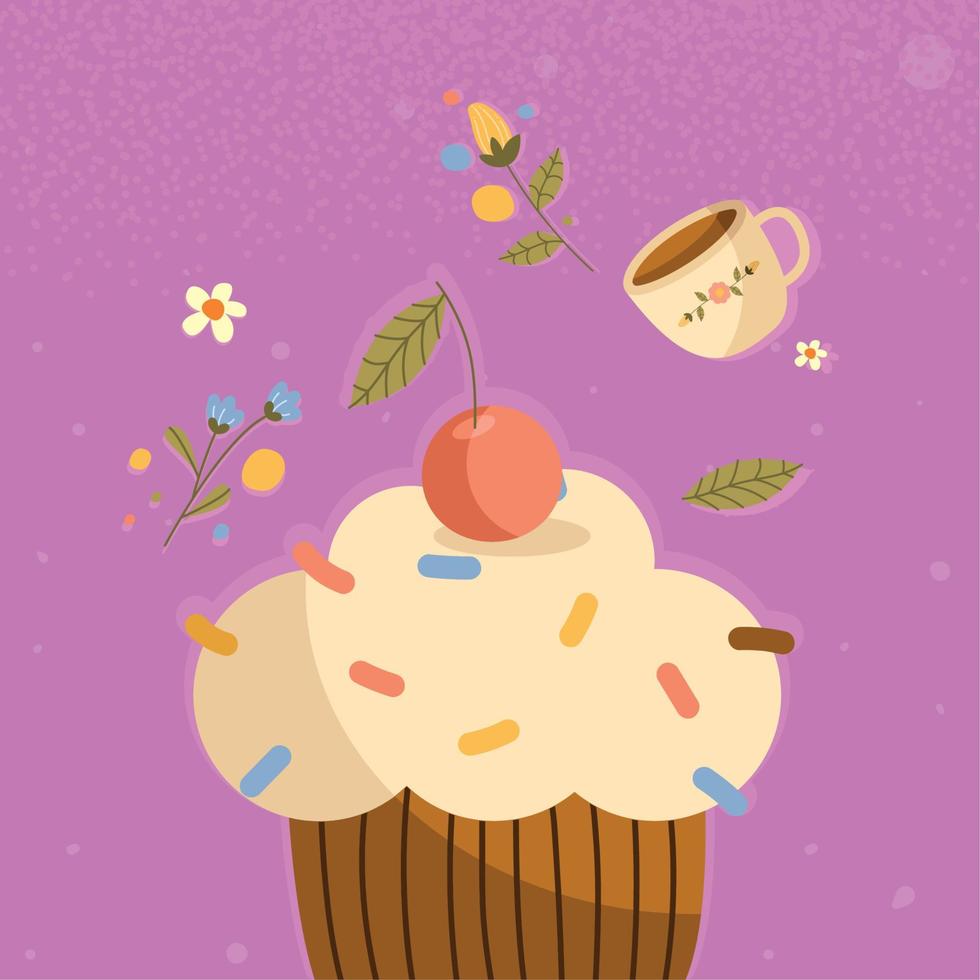 Cupcake con fiori vettore