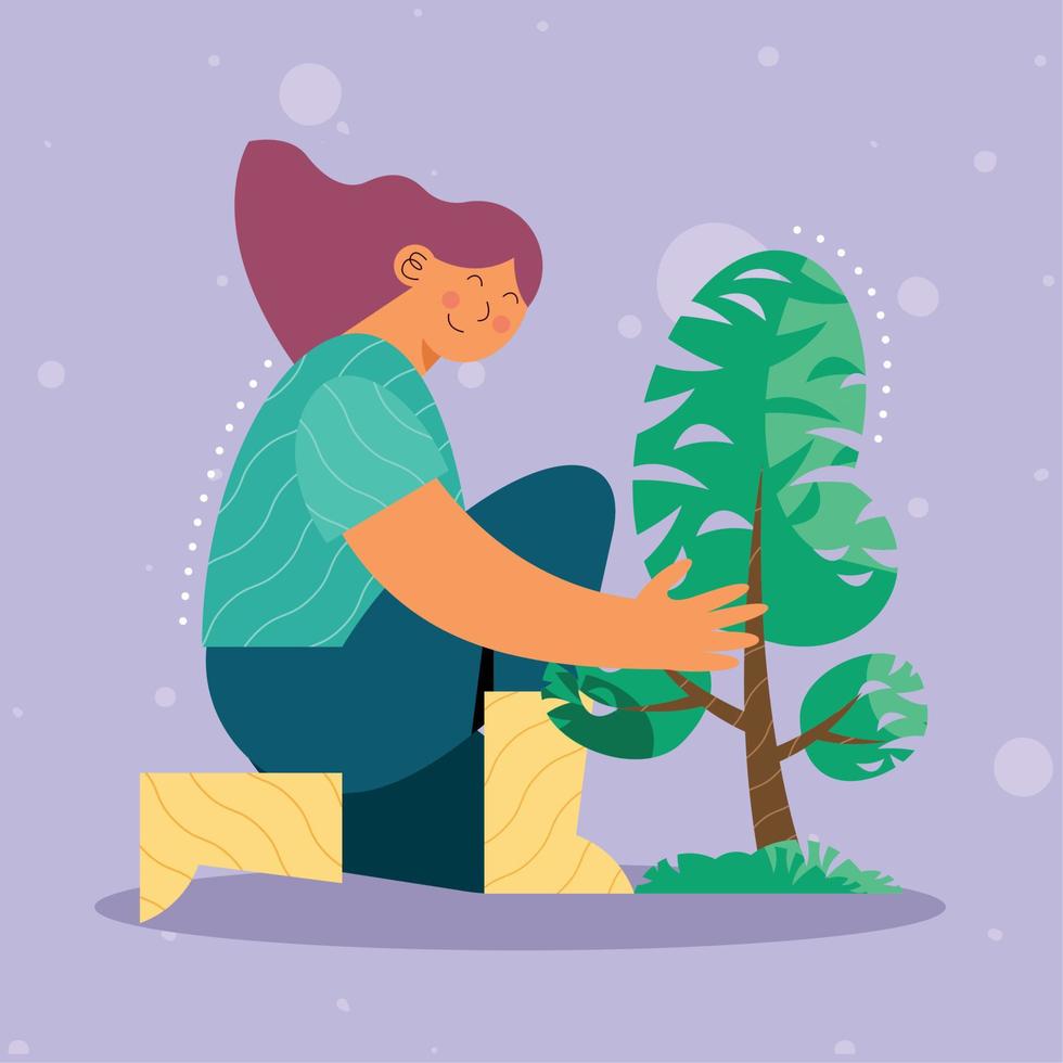 femmina ecologo piantare albero vettore