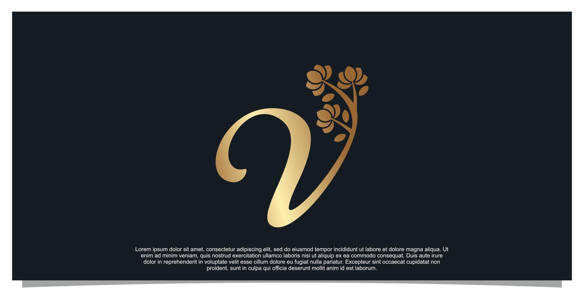 logo design lettera v con fiore unico concetto premio vettore