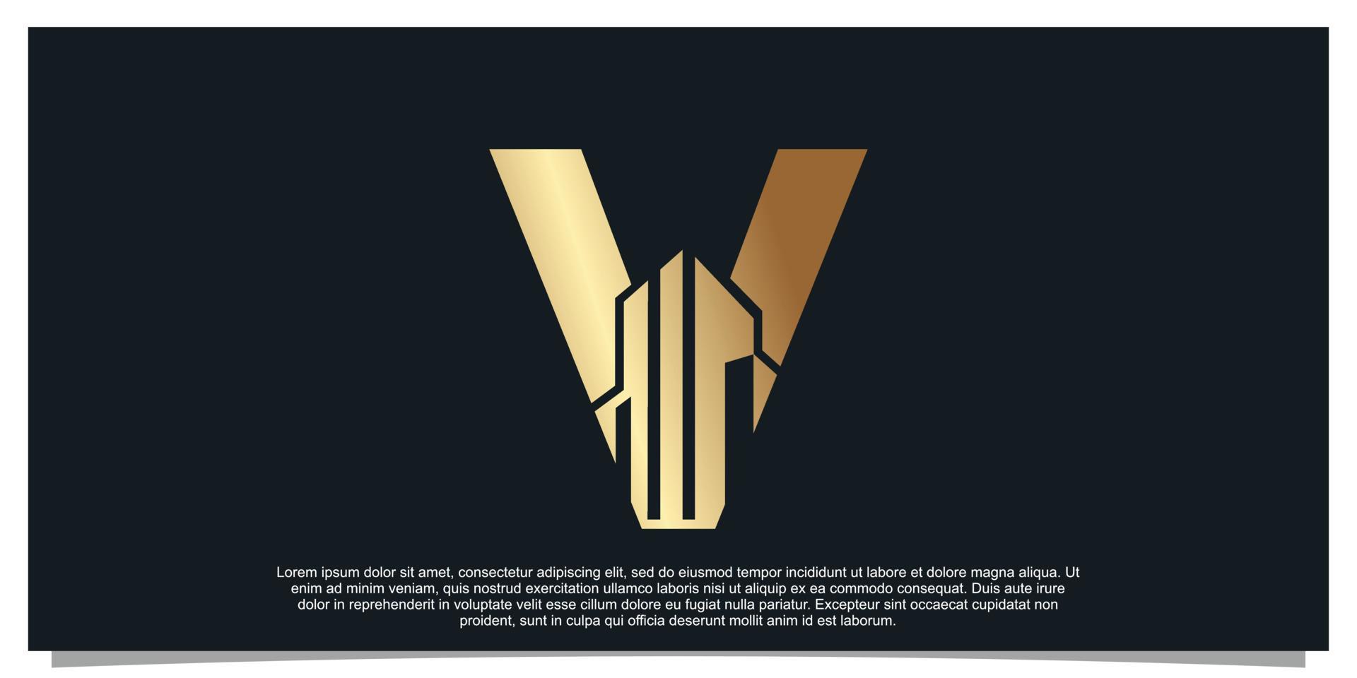 monogramma logo design iniziale lettera v per attività commerciale con edificio d'oro colore concetto premio vettore