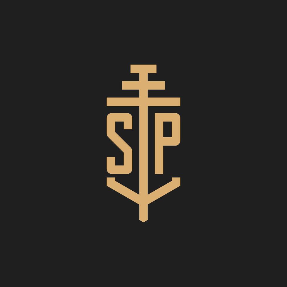 sp logo iniziale monogramma con pilastro icona disegno vettoriale