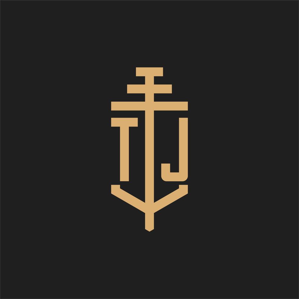 tj logo iniziale monogramma con pilastro icona disegno vettoriale