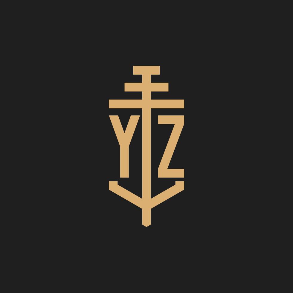 yz logo iniziale monogramma con pilastro icona disegno vettoriale