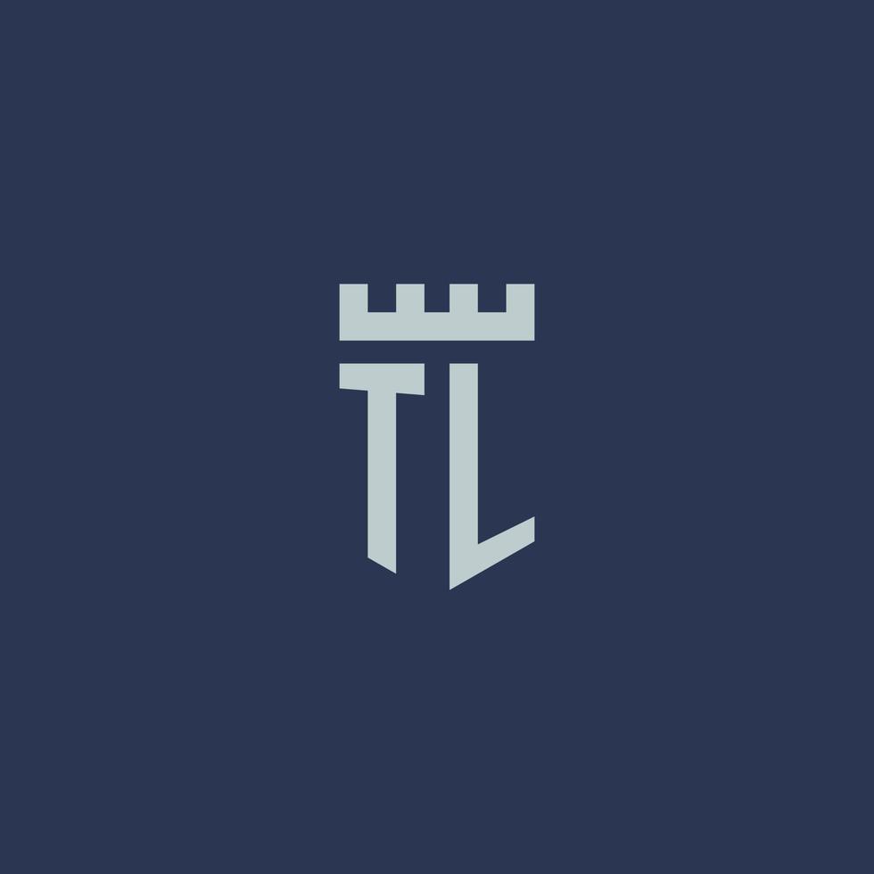 tl logo monogramma con fortezza castello e scudo stile design vettore