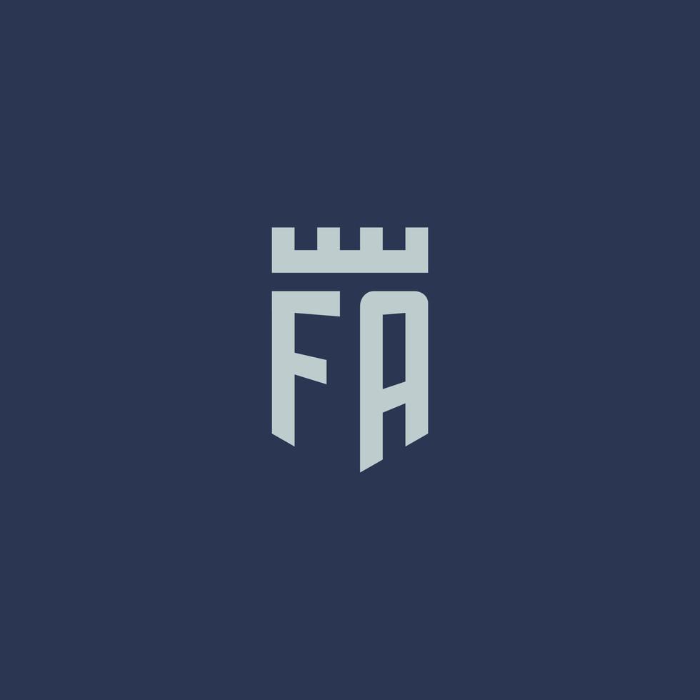 fa logo monogramma con fortezza castello e scudo stile design vettore