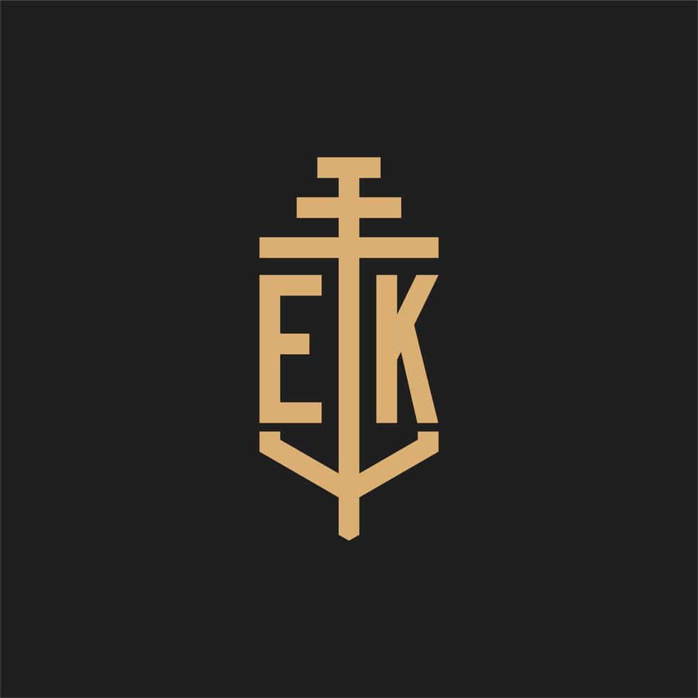 ek logo iniziale monogramma con pilastro icona disegno vettoriale