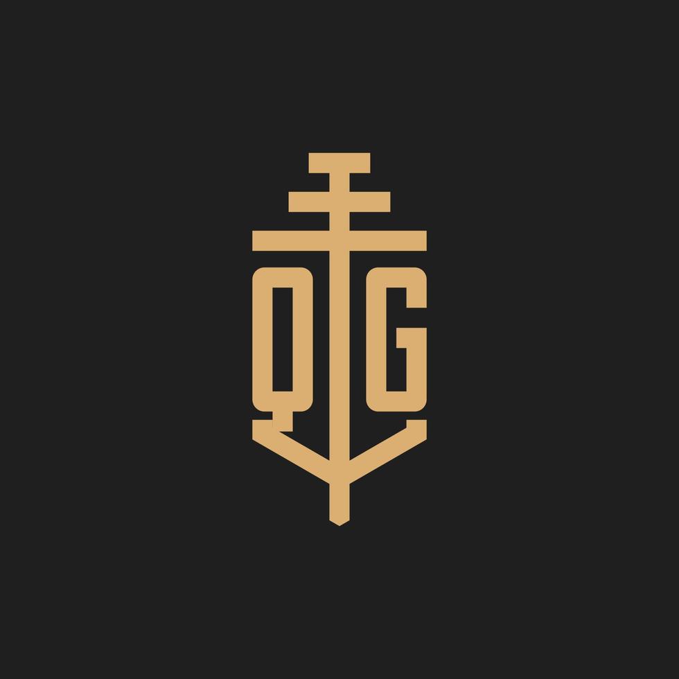 qg logo iniziale monogramma con pilastro icona disegno vettoriale