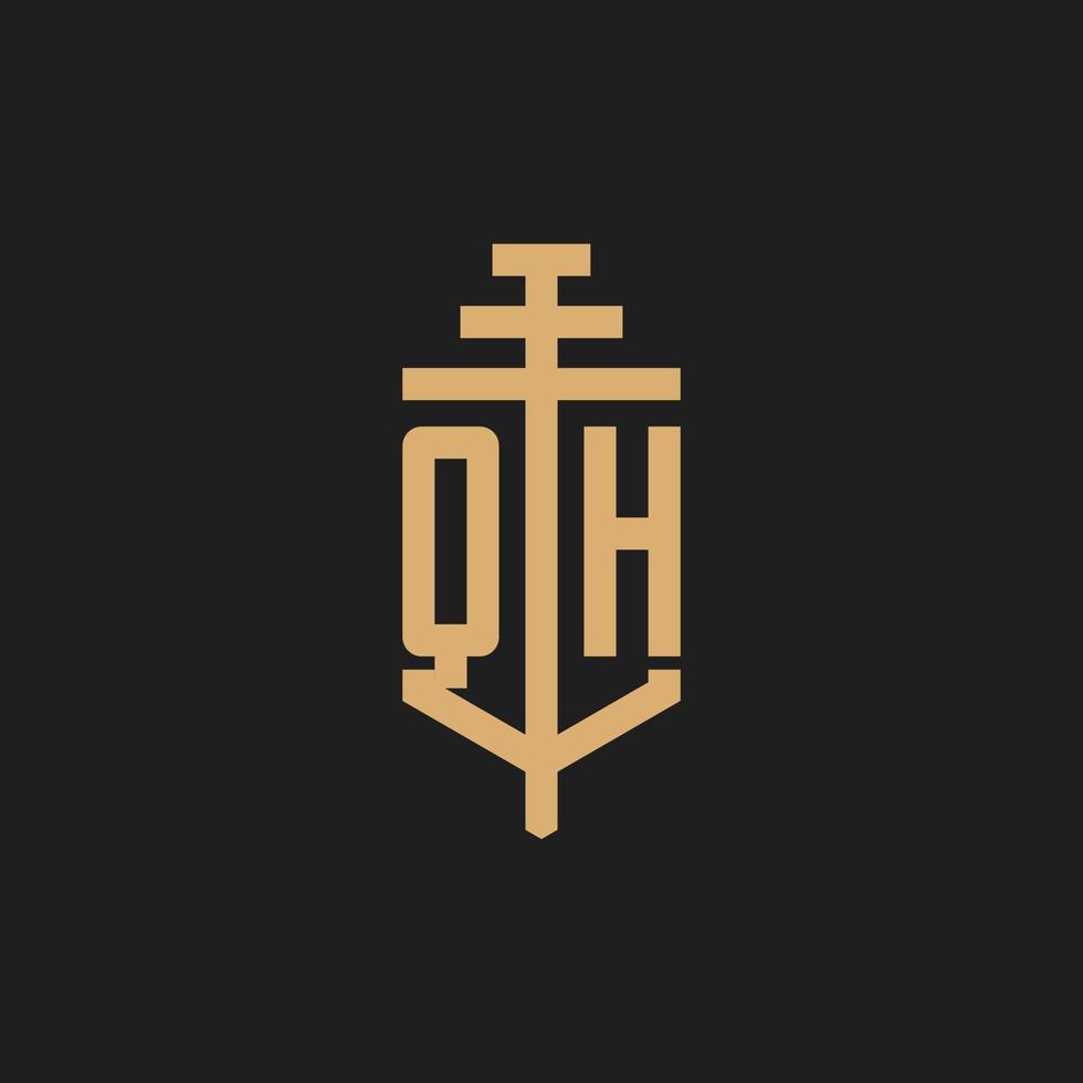 qh logo iniziale monogramma con il vettore di disegno dell'icona del pilastro