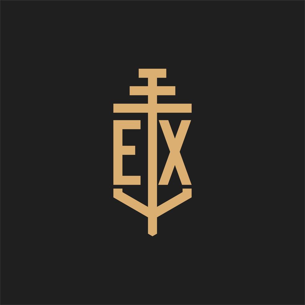 ex monogramma iniziale del logo con il vettore di disegno dell'icona del pilastro