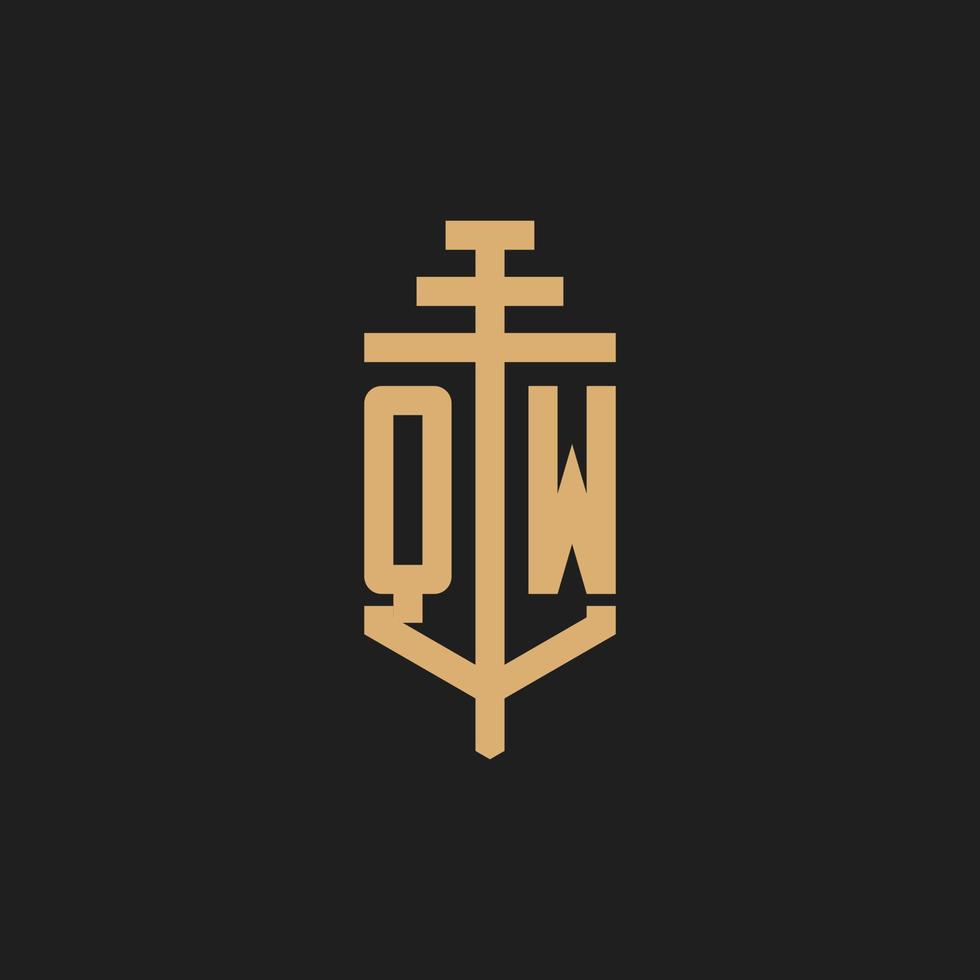 qw logo iniziale monogramma con pilastro icona disegno vettoriale