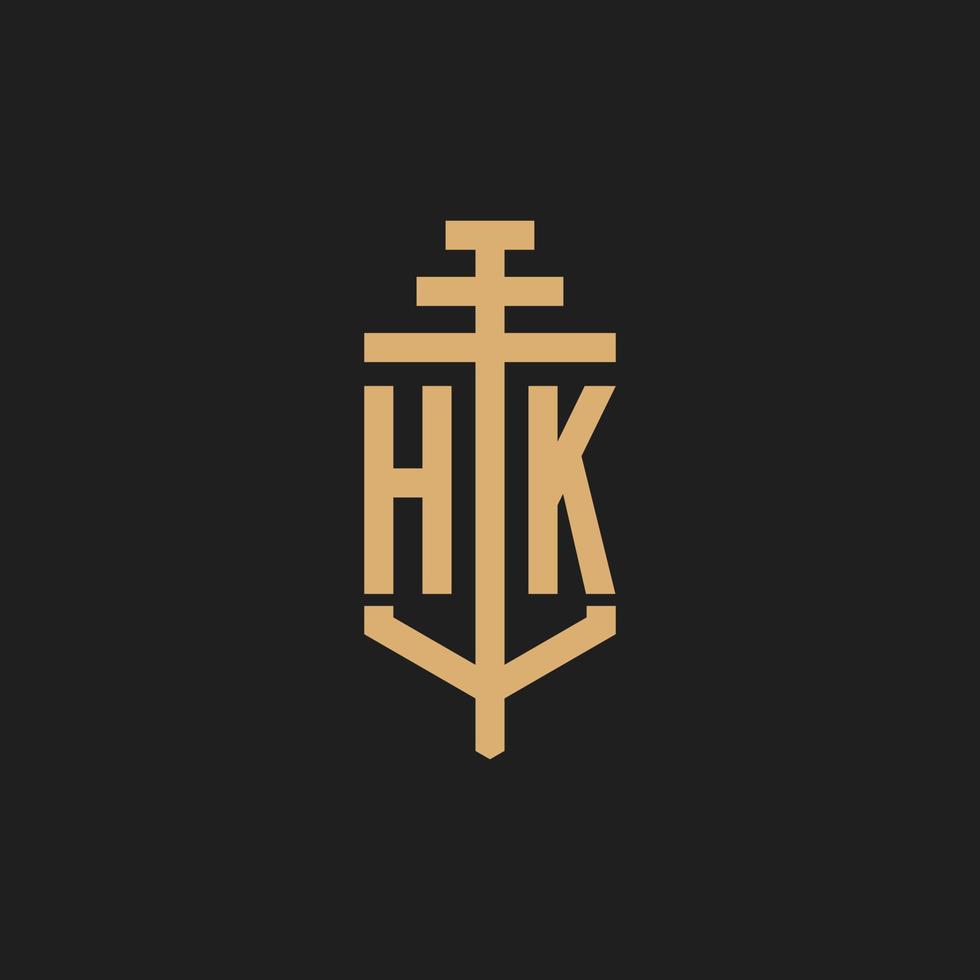 hk logo iniziale monogramma con pilastro icona disegno vettoriale