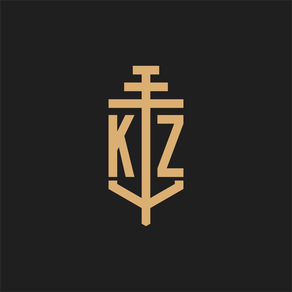 monogramma logo iniziale kz con vettore di disegno dell'icona del pilastro