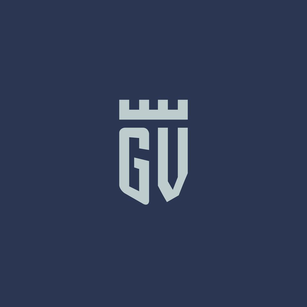 gv logo monogramma con fortezza castello e scudo stile design vettore