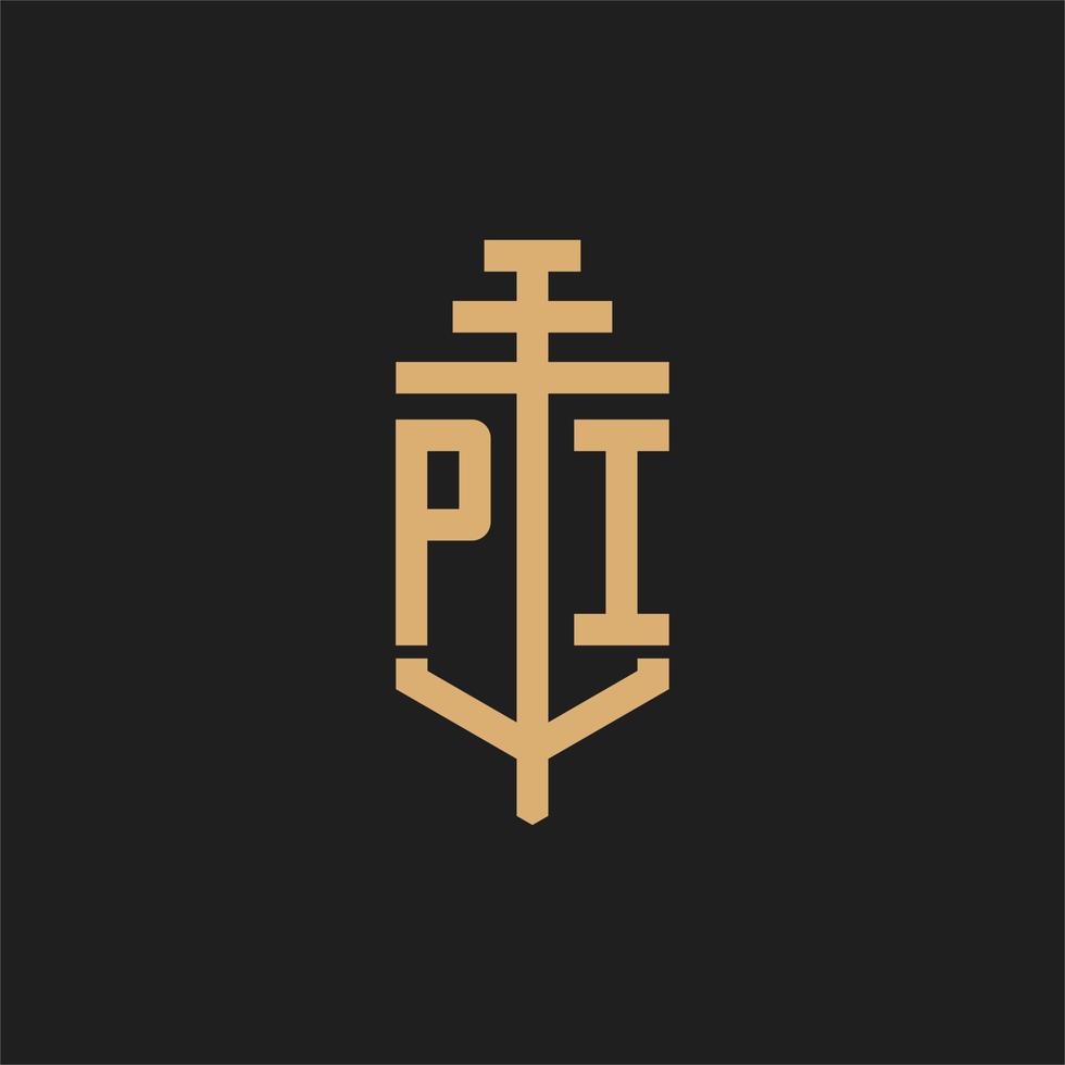 pi monogramma iniziale del logo con il vettore di disegno dell'icona del pilastro