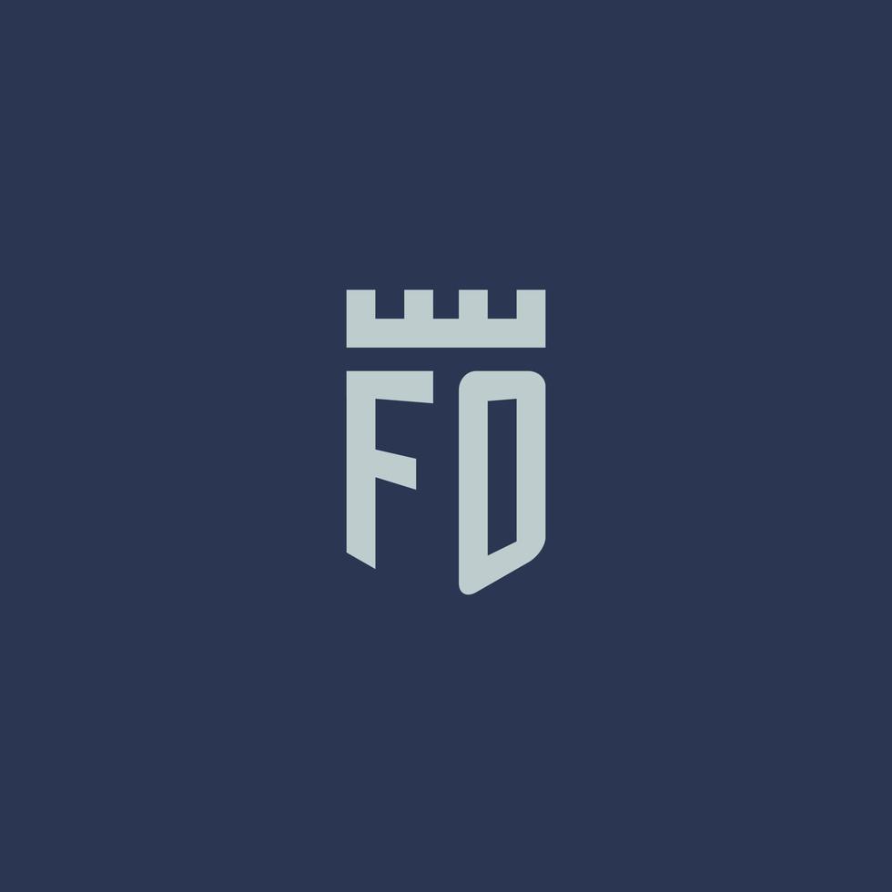 fo logo monogramma con fortezza castello e scudo stile design vettore