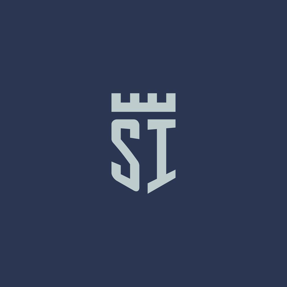 SI logo monogramma con fortezza castello e scudo stile design vettore