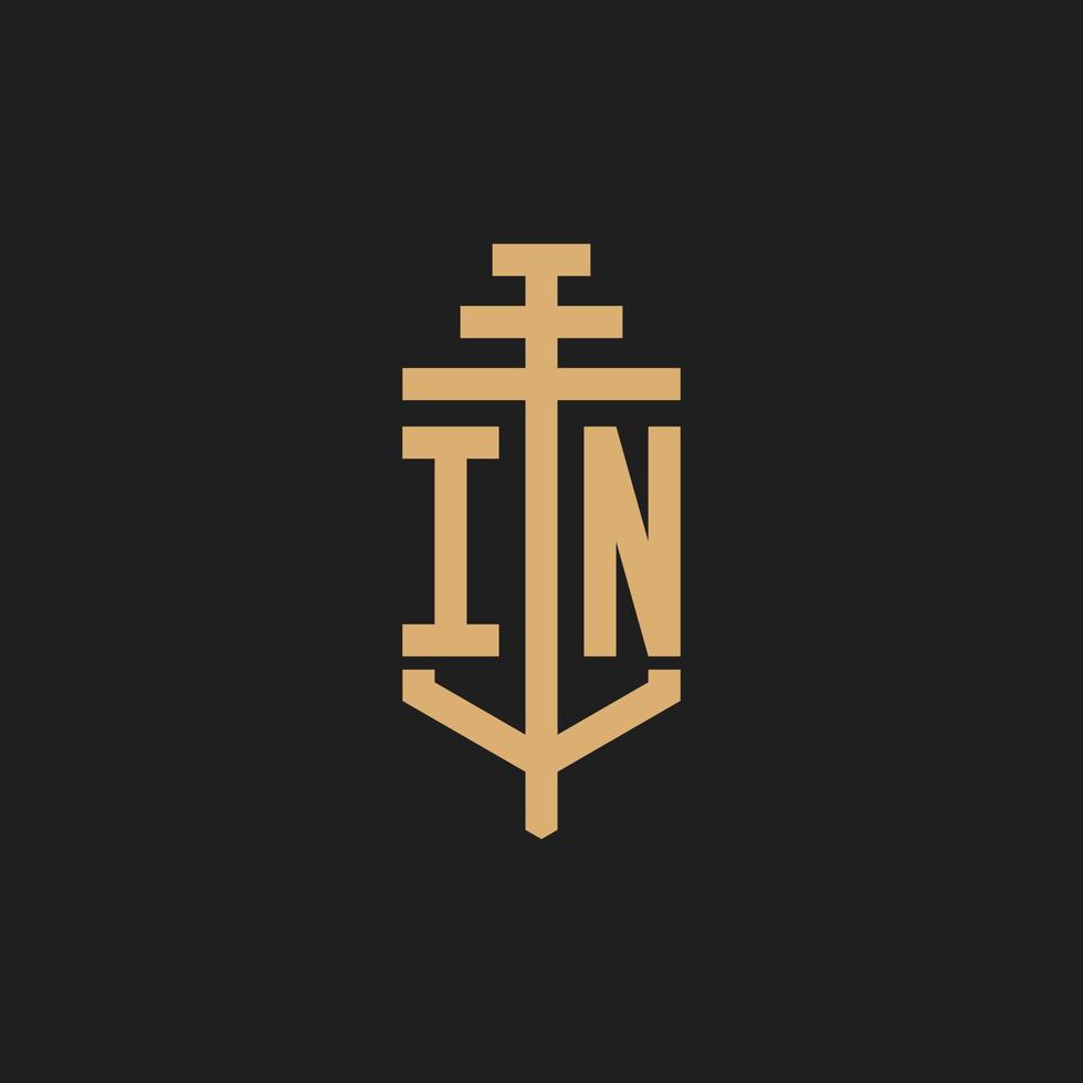 nel logo iniziale del monogramma con il vettore di disegno dell'icona del pilastro