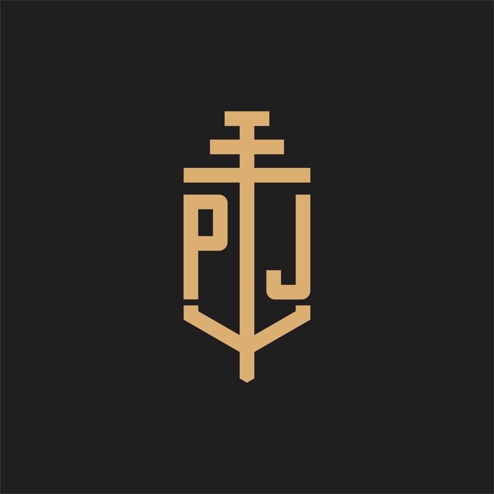 monogramma del logo iniziale pj con vettore di disegno dell'icona del pilastro