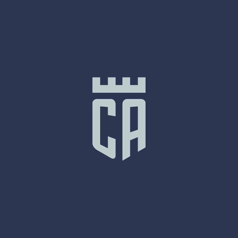 circa logo monogramma con fortezza castello e scudo stile design vettore