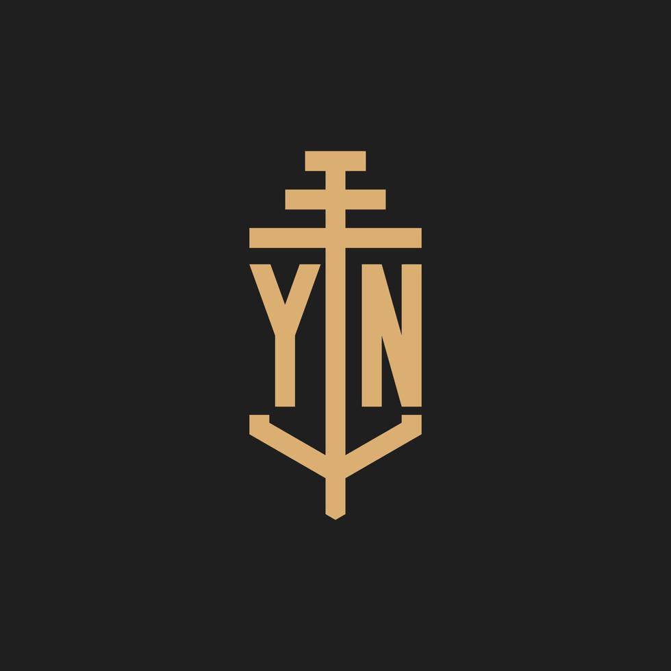 yn logo iniziale monogramma con pilastro icona disegno vettoriale