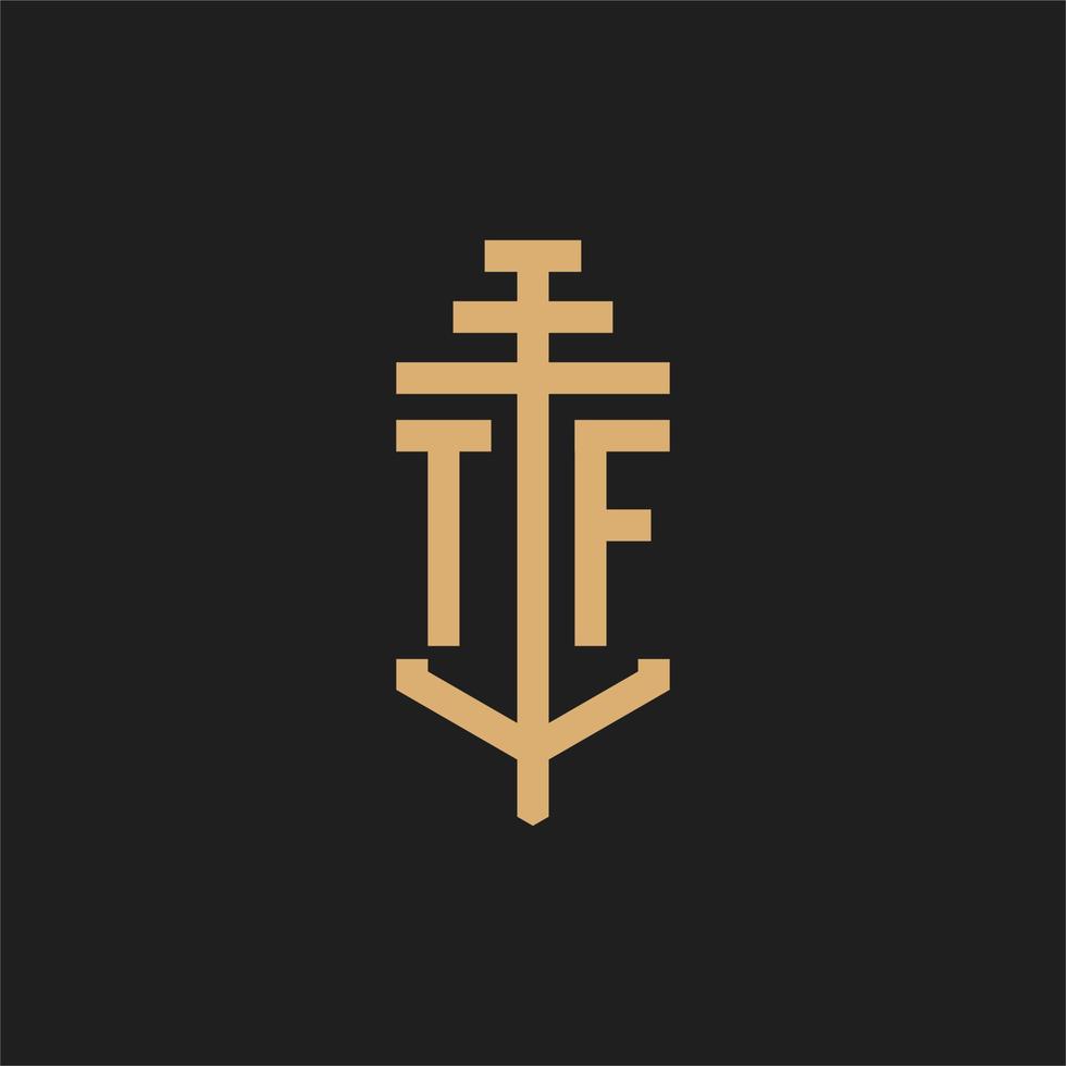 tf logo iniziale monogramma con pilastro icona disegno vettoriale