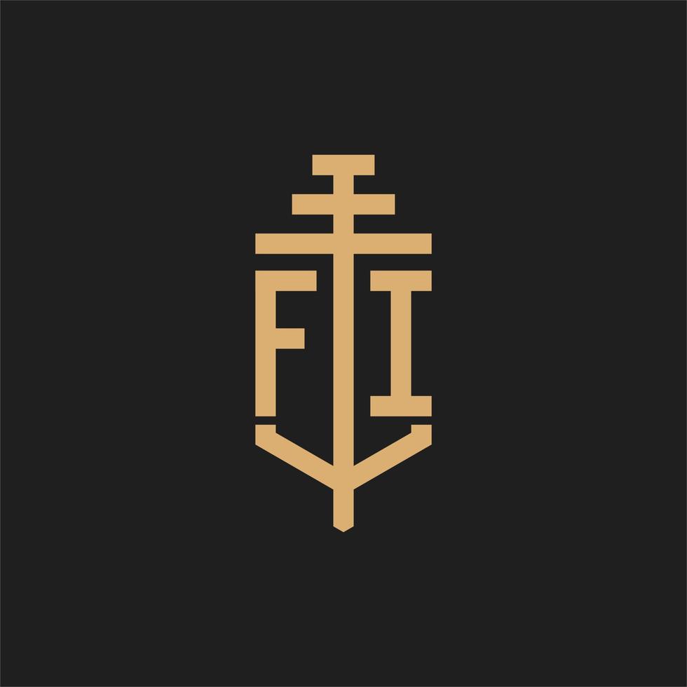 fi logo iniziale monogramma con pilastro icona disegno vettoriale