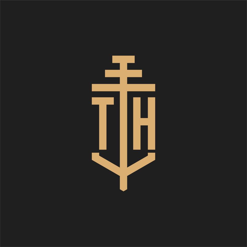 th monogramma iniziale del logo con il vettore di disegno dell'icona del pilastro