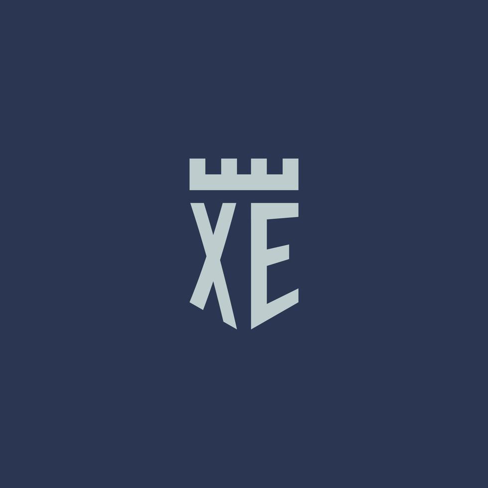 xe logo monogramma con fortezza castello e scudo stile design vettore