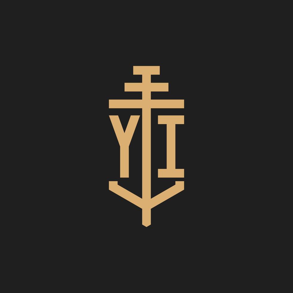 yi logo iniziale monogramma con pilastro icona disegno vettoriale