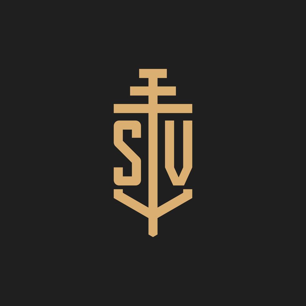 sv logo iniziale monogramma con pilastro icona disegno vettoriale