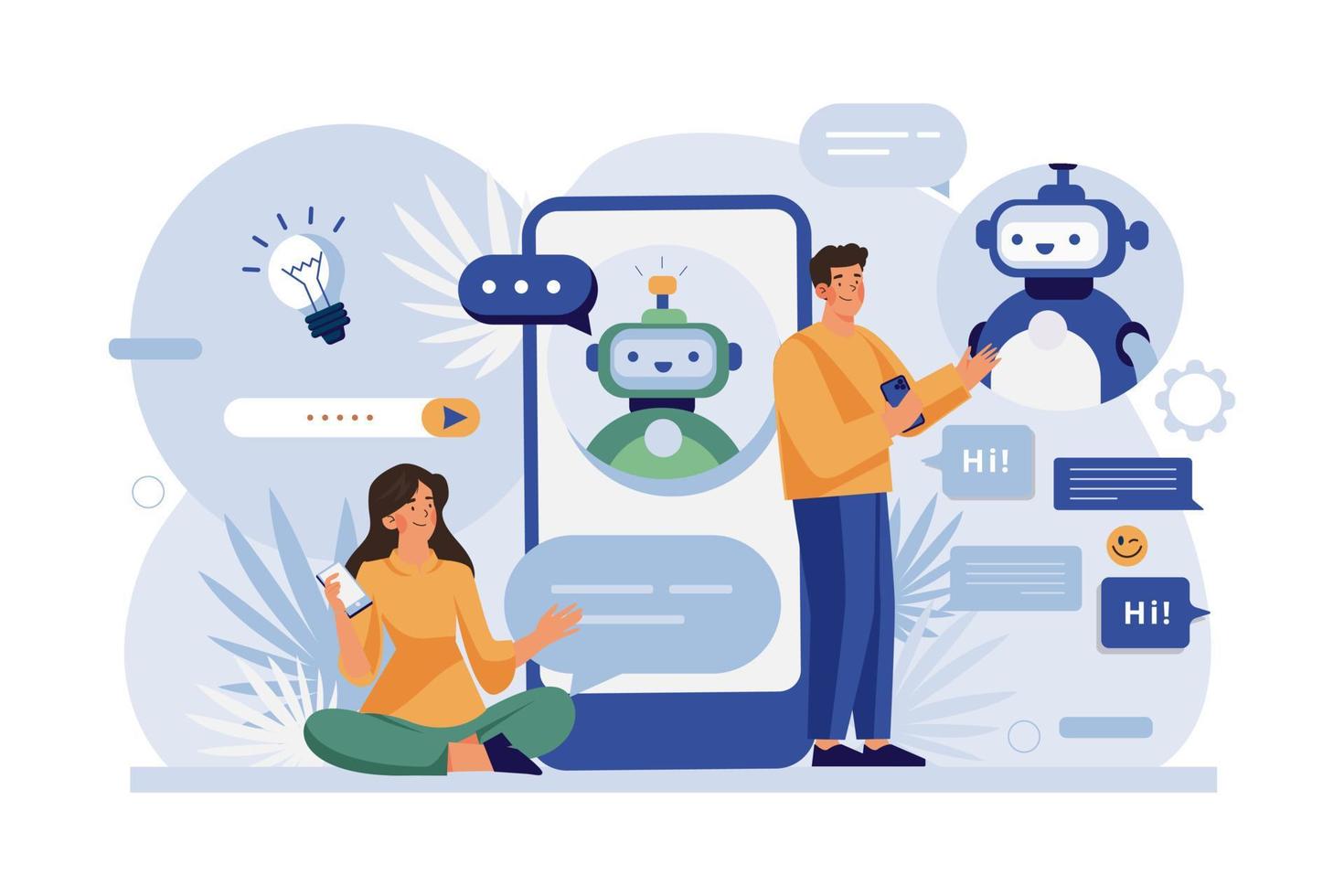 persone parlare con chatbot robot nel smartphone App vettore