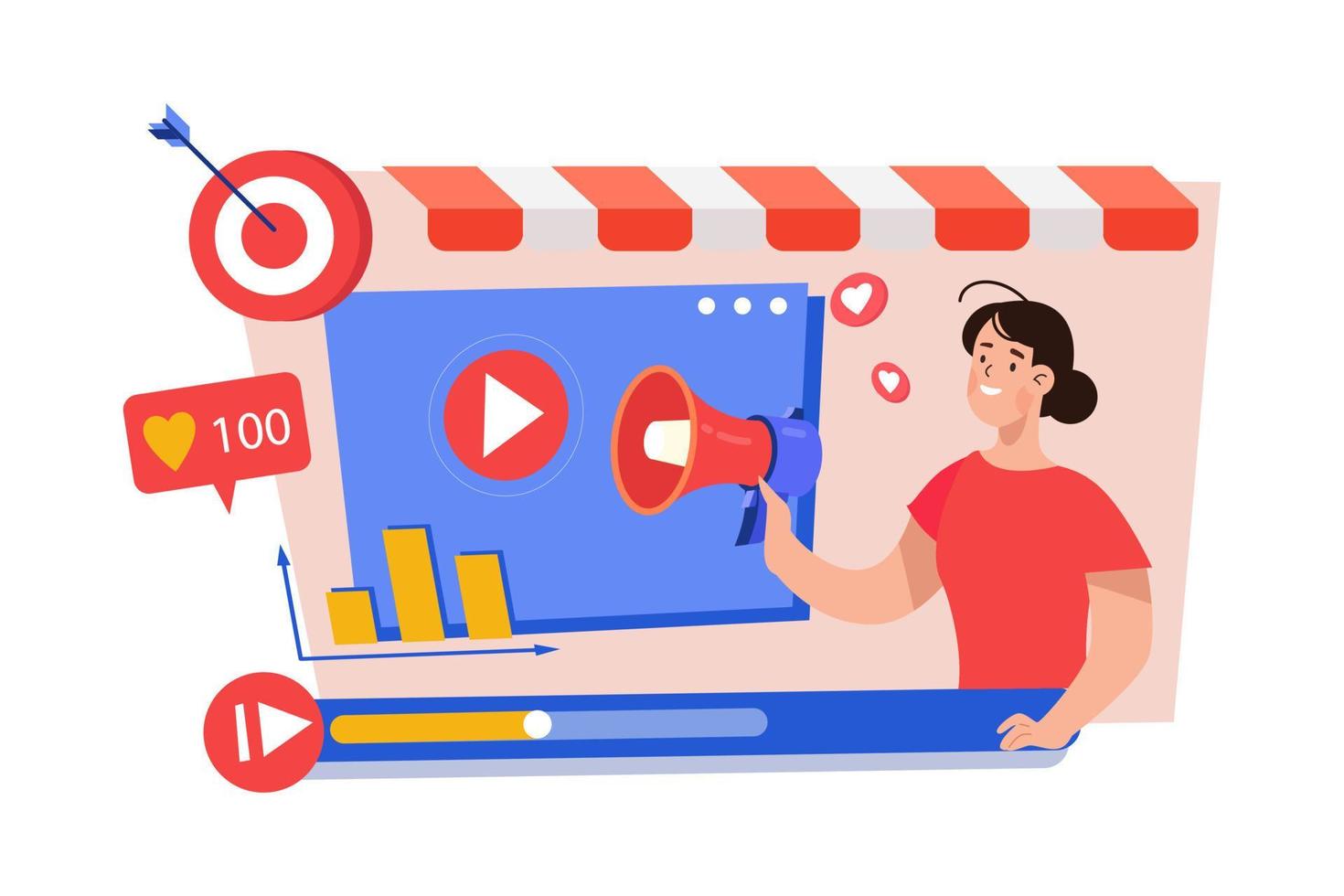 video marketing su sociale media e promozione annuncio pubblicitario illustrazione concetto su bianca sfondo vettore