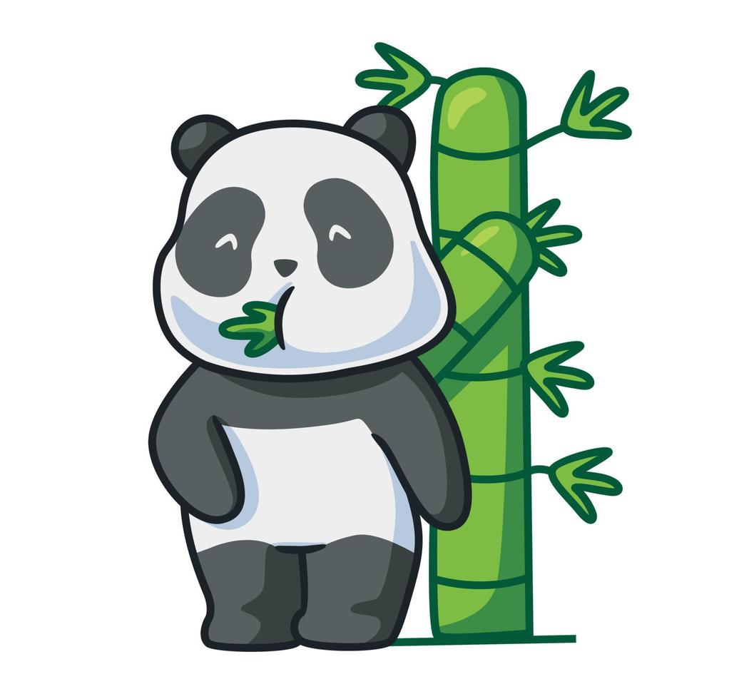 carino panda mangiare un' bambù a foresta vettore