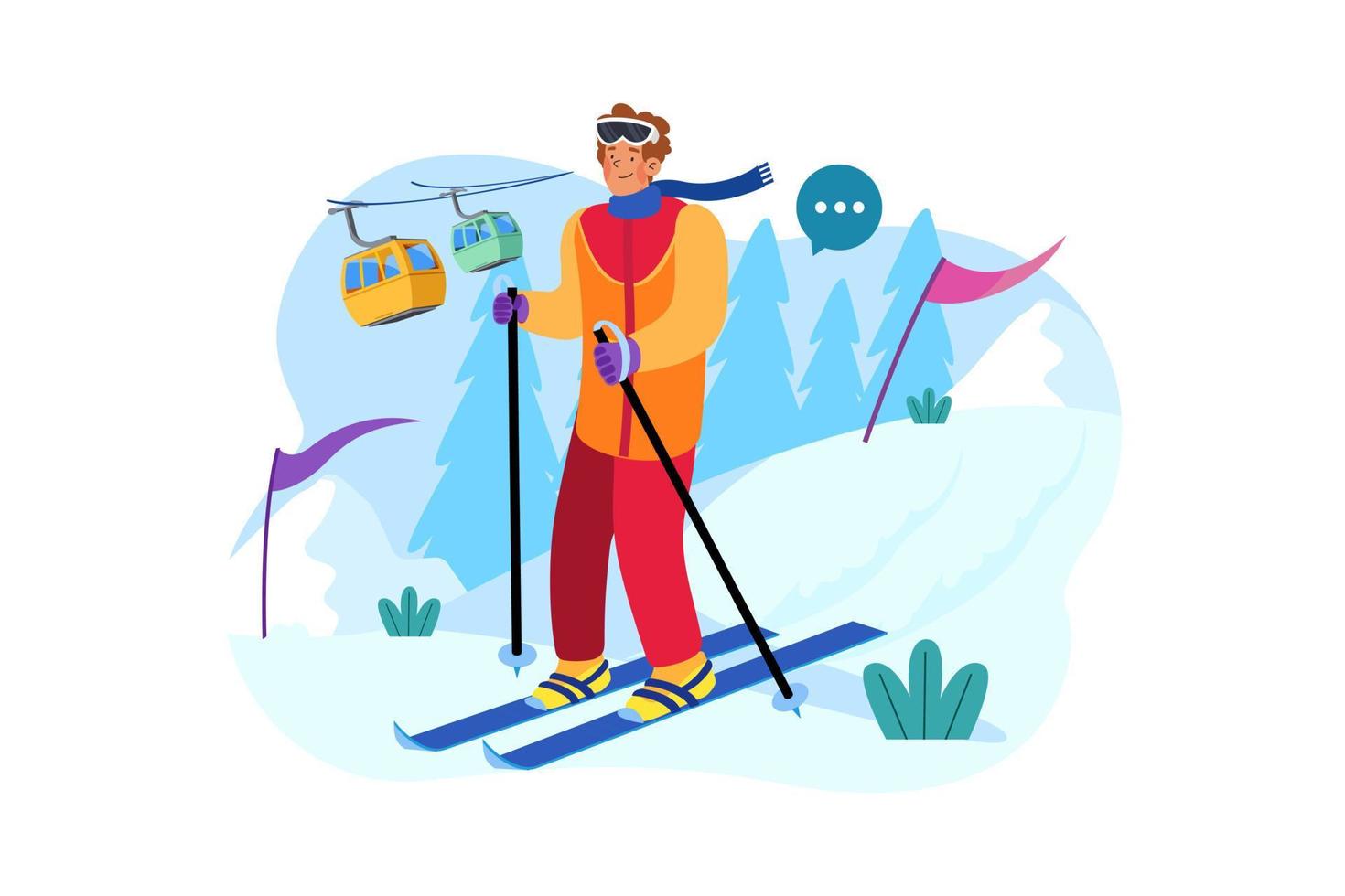 sciatore uomo diapositiva giù un' nevoso montagna illustrazione concetto su bianca sfondo vettore