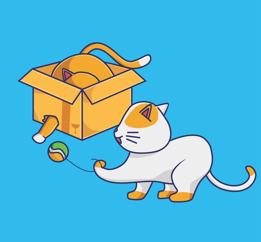 carino gatto giocando sfera. cartone animato animale natura concetto isolato illustrazione. piatto stile adatto per etichetta icona design premio logo vettore. portafortuna personaggio vettore