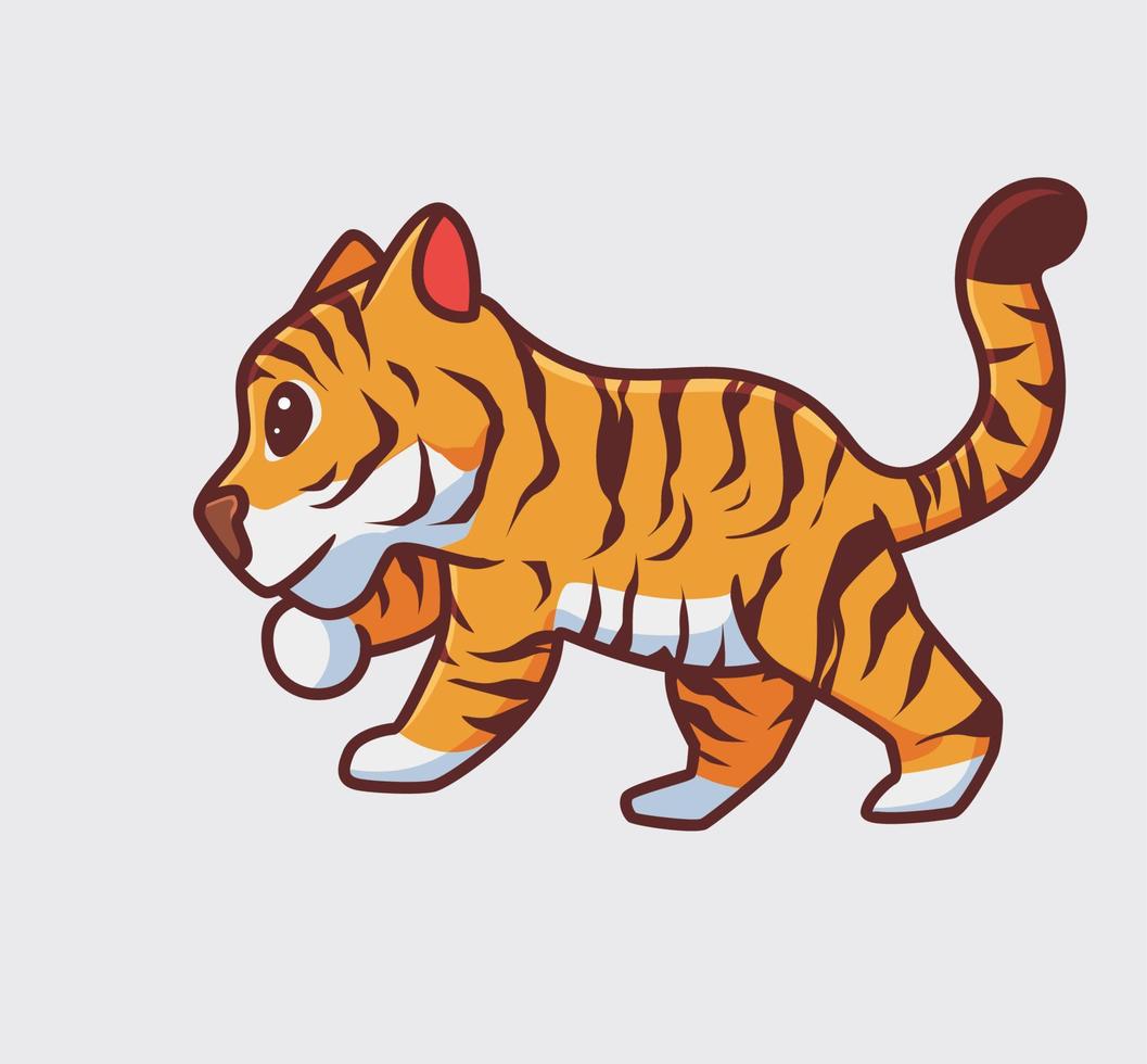 carino tigre a piedi calma. isolato cartone animato animale natura illustrazione. piatto stile adatto per etichetta icona design premio logo vettore. portafortuna personaggio vettore