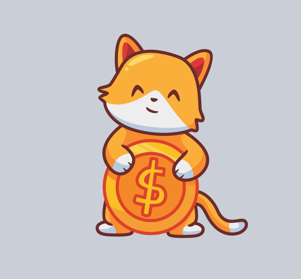 carino gatto investire moneta. isolato cartone animato animale illustrazione. piatto stile adatto per etichetta icona design premio logo vettore. portafortuna personaggio vettore